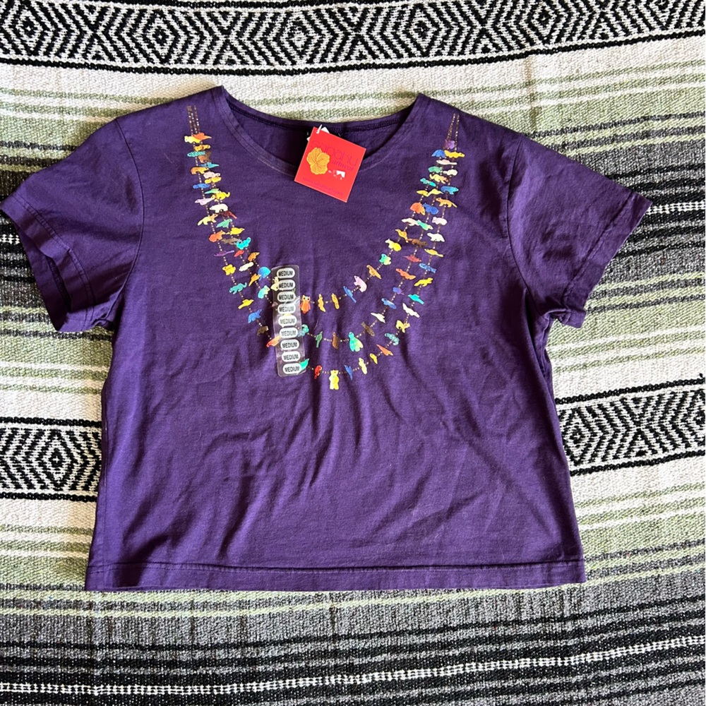 NWT vintage deadstock sabaku dark purple animal necklace cropped TShirt